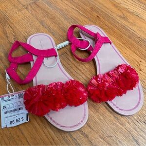Zara Kids Fuchsia Raffia Flower Sandals